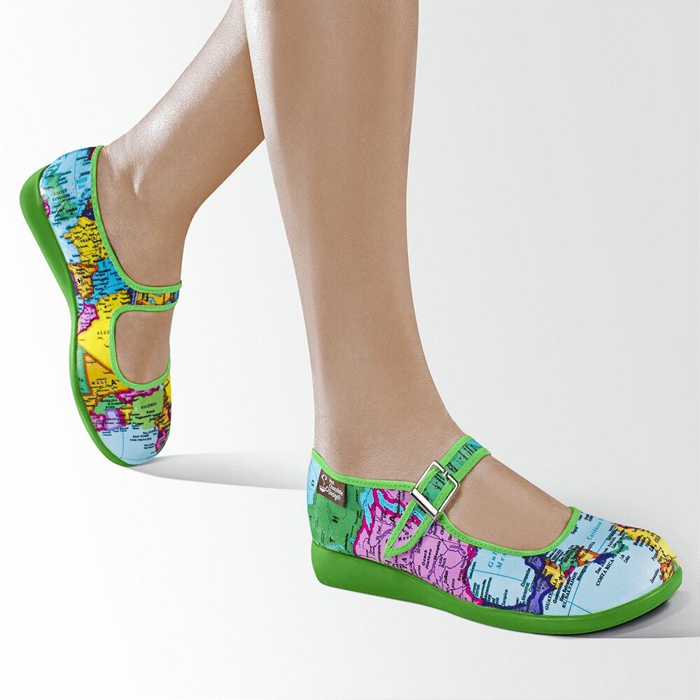 Hot Chocolate Design Bon Voyage Map Mary Jane Flats Size 37